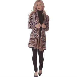 MaxSport leopard print fringed Aztec boho‎ coatigan cardigan sweater size Medium